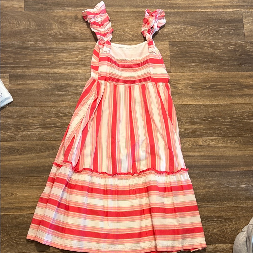 Pink Stripe Sundress with Ruffled Straps - Picture 3 of 4